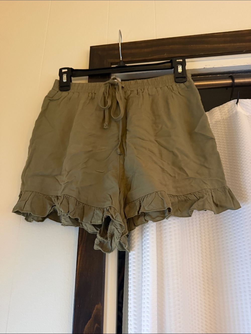 American Eagle Outfitters Olive Ruffle-Hem High Waist Shorts